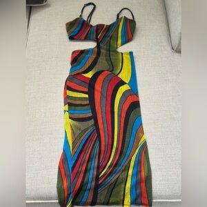 Cut-Out Multicolor Midi Dress